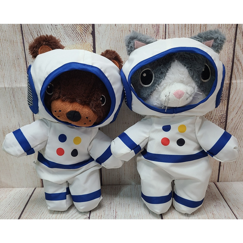 Ikea Aftonsparv Plush Bear and Cat Astronaut Stuffed Animal Toys White Blue 11"